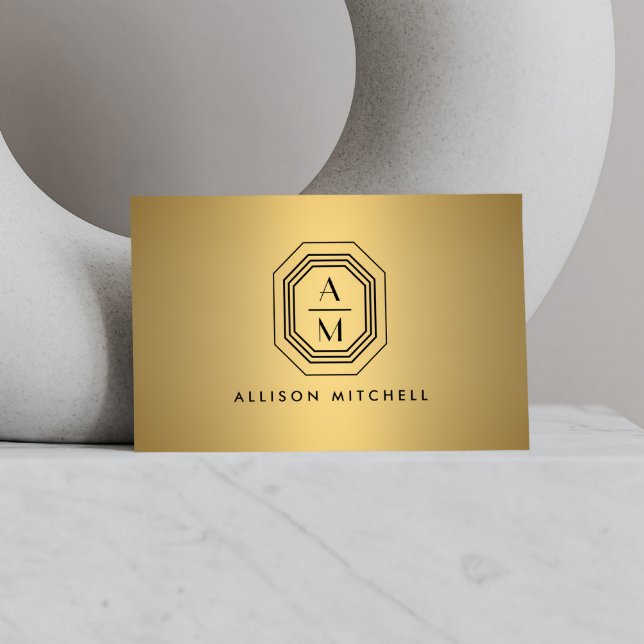 Carte De Visite Logo Monogramme Art Déco sur Faux Gold (Créateur téléchargé)
