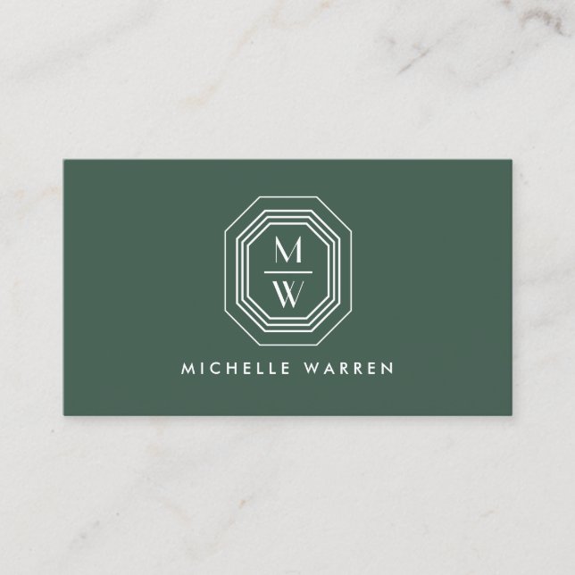 Carte De Visite Logo Monogramme Art déco sur Forest Green (Devant)