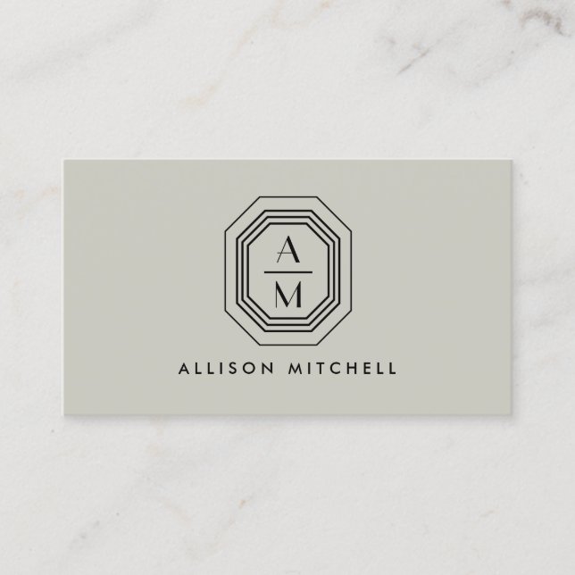 Carte De Visite Logo Monogramme Art Déco sur Taupe (Devant)