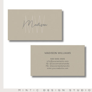 Carte De Visite Logo Monogramme Beige Minimaliste Moderne
