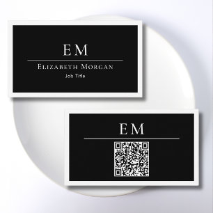 Carte De Visite Logo Monogramme Code QR Noir Blanc Minimaliste Mod
