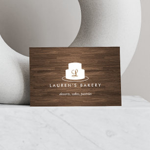 Carte De Visite Logo Monogramme de gâteau en blanc sur le bois Bro