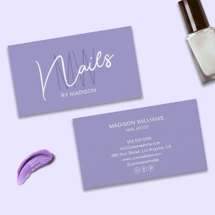 Carte De Visite Logo Monogramme moderne Artiste ongle violet