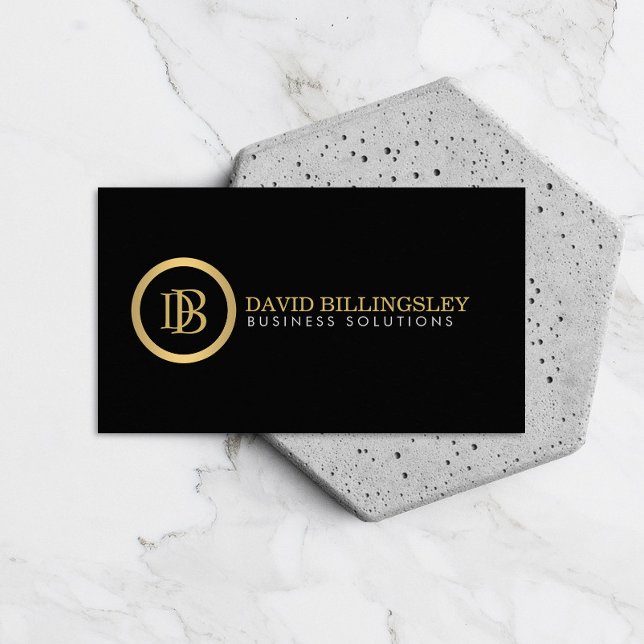 Carte De Visite Logo Monogramme professionnel en Faux Gold Black (Créateur téléchargé)
