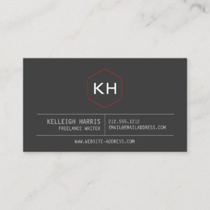 Carte De Visite Logo Monogramme Vintage simple en gris foncé/rouge