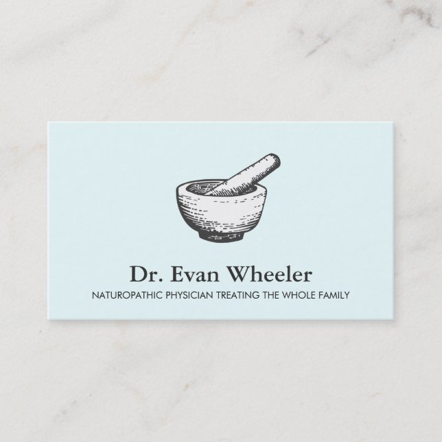 Carte De Visite Logo mortier et pilon Docteur en naturopathie Bleu (Devant)