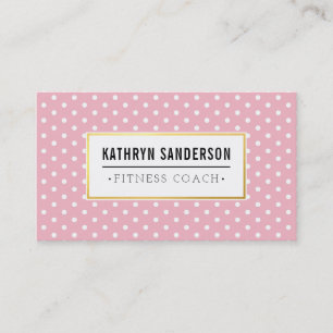 Carte De Visite Logo MOTIF MODERNE or poka dot rose blanc