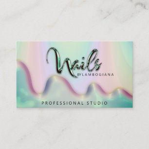 Carte De Visite Logo Nails Studio Holographe QR Code brouillard Tu