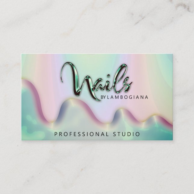 Carte De Visite Logo Nails Studio Holographe QR Code brouillard Tu (Devant)