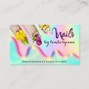 Carte De Visite Logo Nails Studio Holographe QR Code Mermaid Busin