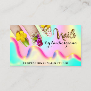 Carte De Visite Logo Nails Studio Holographe QR Code Mermaid Gold