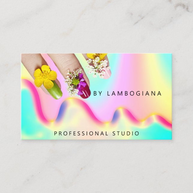 Carte De Visite Logo Nails Studio Holographe QR Code Moderne (Devant)