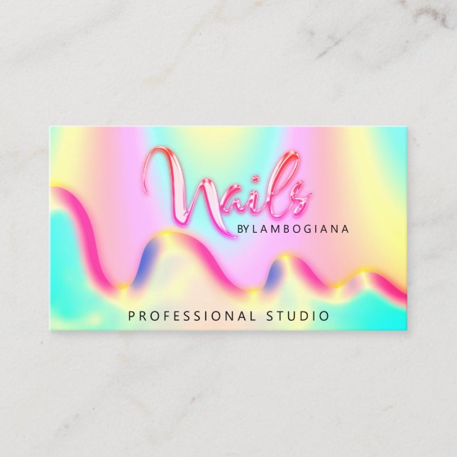 Carte De Visite Logo Nails Studio Holographe QR Code unique (Devant)