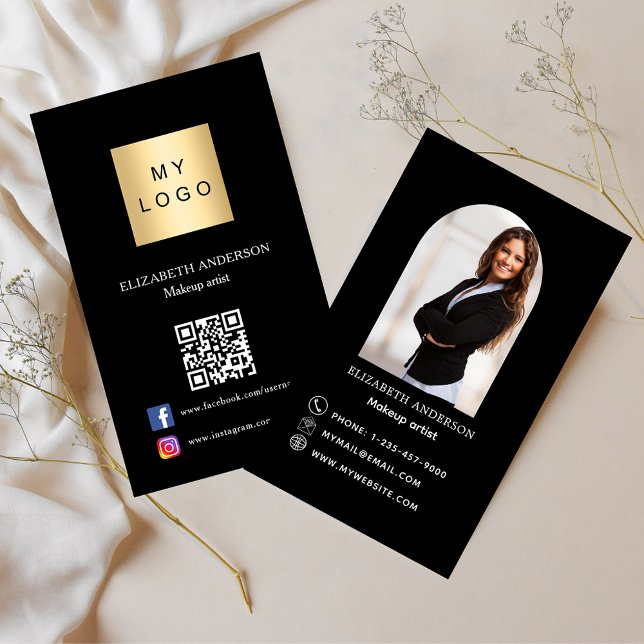 Carte De Visite Logo noir arche photo code Qr médias sociaux (Créateur téléchargé)