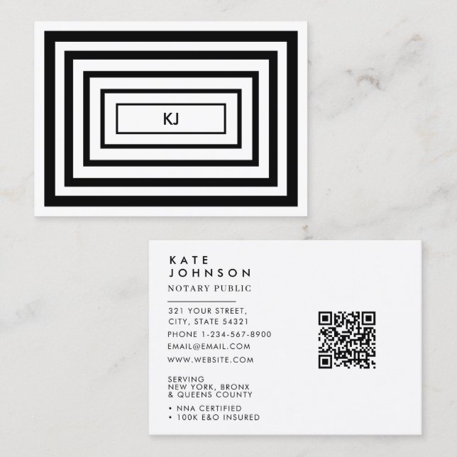 Carte De Visite Logo noir blanc de l'agent de signature de notaire (Devant / Derrière)