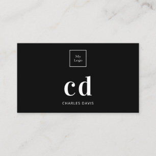 Carte De Visite Logo noir blanc monogramme initiales minimaliste