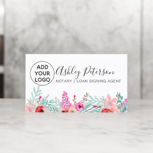 Carte De Visite Logo noir Bouquet d'aquarelle couleur rose menthe