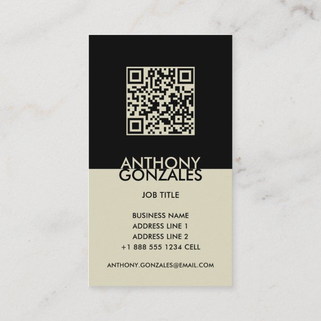 Carte De Visite Logo noir minimal à deux tons élégant Code QR (Dos)