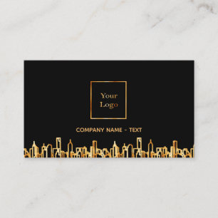 Carte De Visite Logo noir or ville skyline affaires immobilier