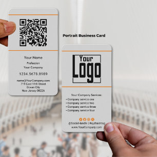 Carte De Visite Logo numérisable à code QR Portrait noir orange gr