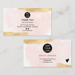 Carte De Visite Logo or brosse rose aquarelle commander merci