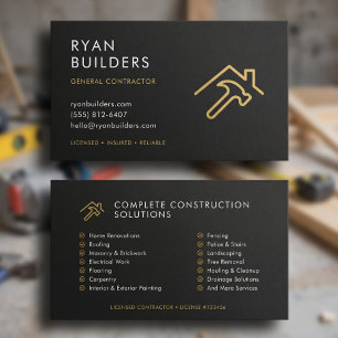 Carte De Visite Logo Or Construction Moderne Noir Et Or