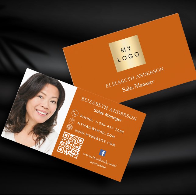 Carte De Visite logo orange brûlé photo code Qr médias sociaux (Créateur téléchargé)