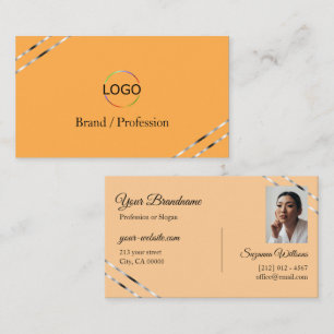 Carte De Visite Logo Orange et Pêche avec Photo de Lignes Argentée