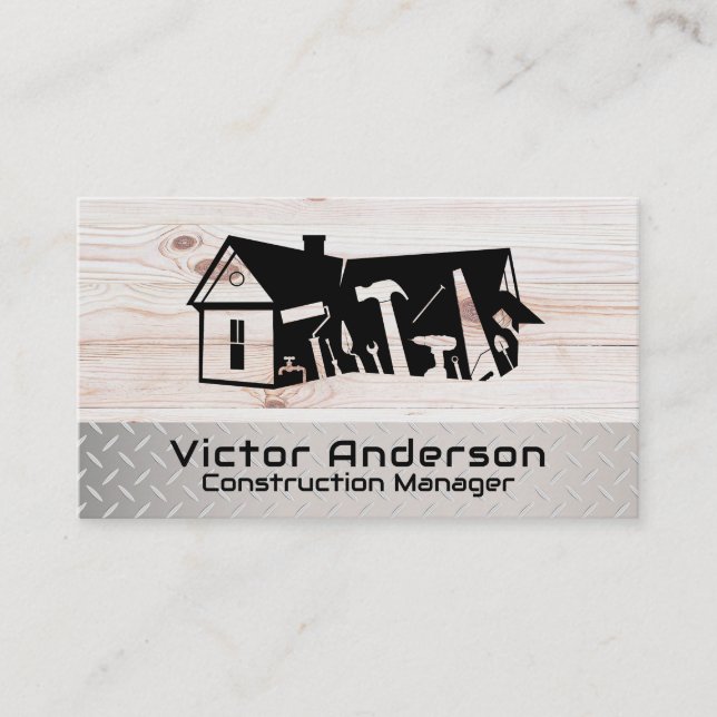 Carte De Visite Logo Outils Construction Builder | Rénovation (Devant)