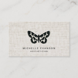 Carte De Visite Logo papillon noir rustique sur lin élégant
