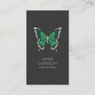 Carte De Visite Logo Papillon peint en vert sur gris foncé vertica