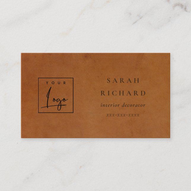 Carte De Visite Logo personnalisé de la texture en cuir rustique m (Devant)