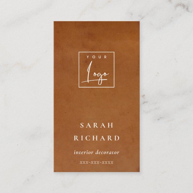 Carte De Visite Logo personnalisé de la texture en cuir rustique m (Devant)