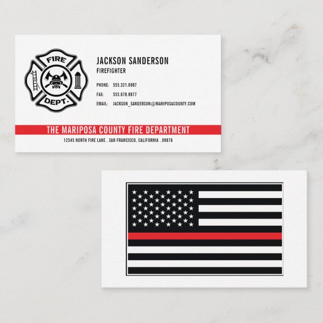 Carte De Visite Logo personnalisé du service d'incendie des pompie (Devant / Derrière)