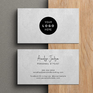 Carte De Visite Logo personnalisé élégant luxe cuir blanc 