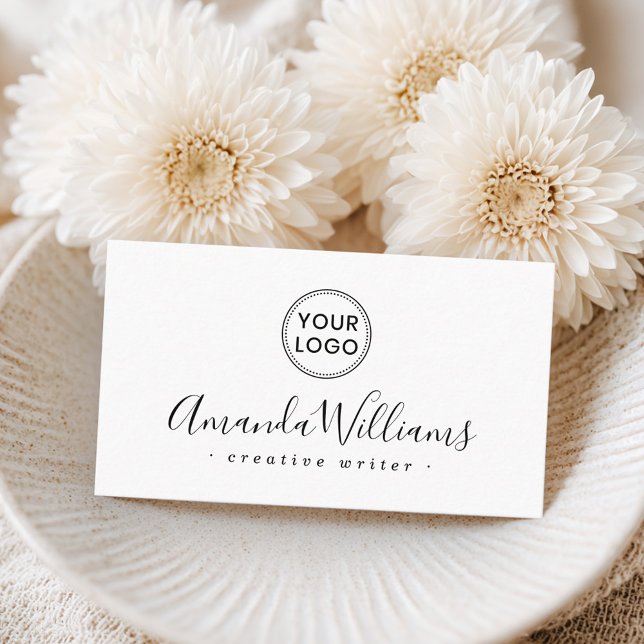 Carte De Visite Logo personnalisé élégant script blanc (Custom logo elegant script white business card)