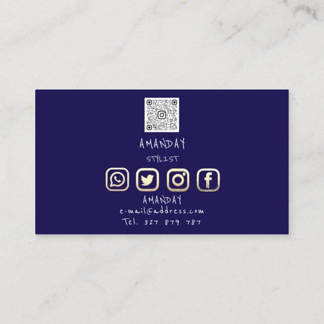Carte De Visite Logo personnalisé Médias sociaux QR Code Gold Mari (Dos)