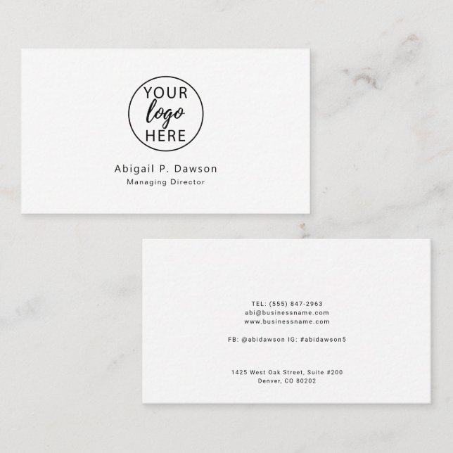 Carte De Visite Logo personnalisé minimaliste (Devant / Derrière)