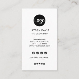 Carte De Visite Logo personnalisé minimaliste blanc vertical voitu