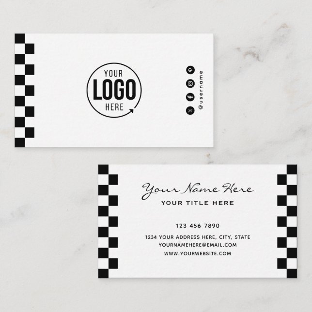 Carte De Visite Logo personnalisé Moderne à carreaux Entreprise pr (Devant / Derrière)