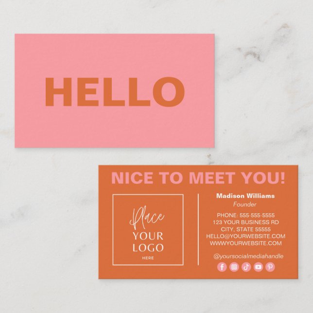 Carte De Visite Logo personnalisé moderne Bold rose orange Médias  (Devant / Derrière)