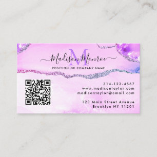 Carte De Visite Logo personnalisé moderne violet QR Code Agate Mon