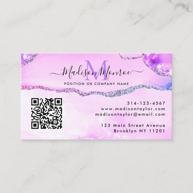 Carte De Visite Logo personnalisé moderne violet QR Code Agate Mon (Devant)