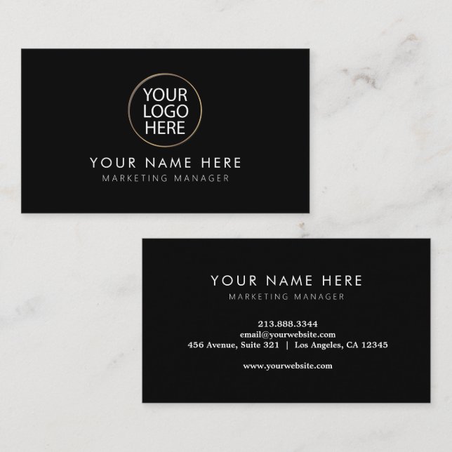 Carte De Visite Logo personnalisé | noir professionnel (Devant / Derrière)