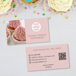 Carte De Visite Logo personnalisé Photo QR Boulangerie Rose