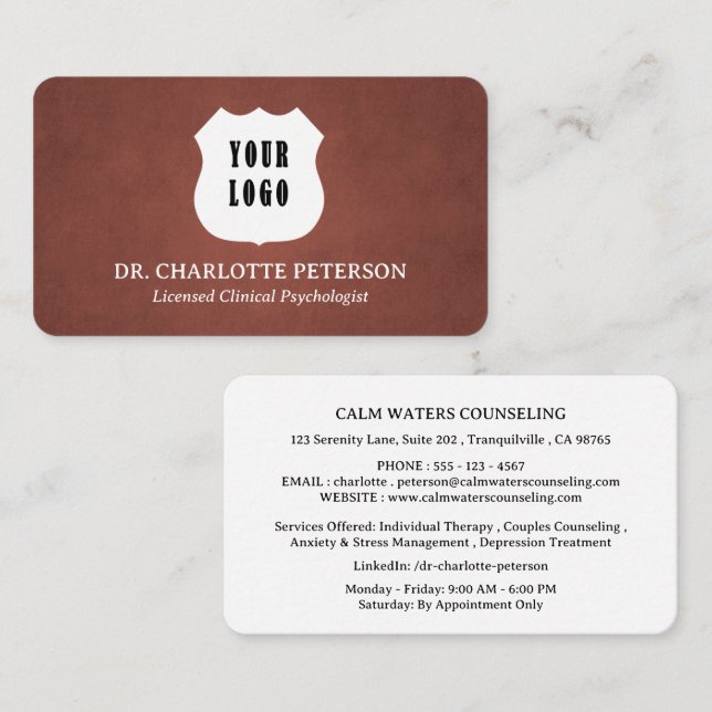 Carte De Visite Logo Personnalisé Psychologue Psychothérapie Brown (Devant / Derrière)