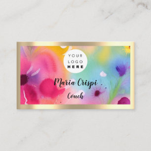 Carte De Visite Logo personnalisé QR Code Aquarelle Or Médias soci