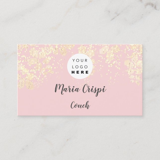 Carte De Visite Logo personnalisé QR Code Gold Rose Confetti Folie (Devant)
