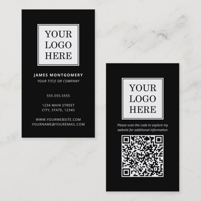 Carte De Visite Logo personnalisé QR Code professionnel noir blanc (Devant / Derrière)