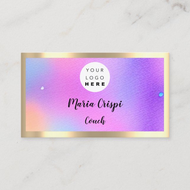 Carte De Visite Logo personnalisé QR Code Rainbow Gold Social Rose (Devant)